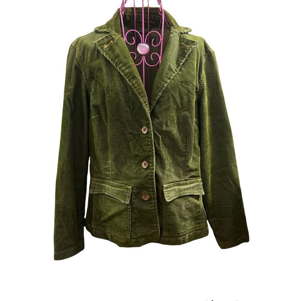 Jeanstar olive velour jacket blazer, stretch cotton, size Large